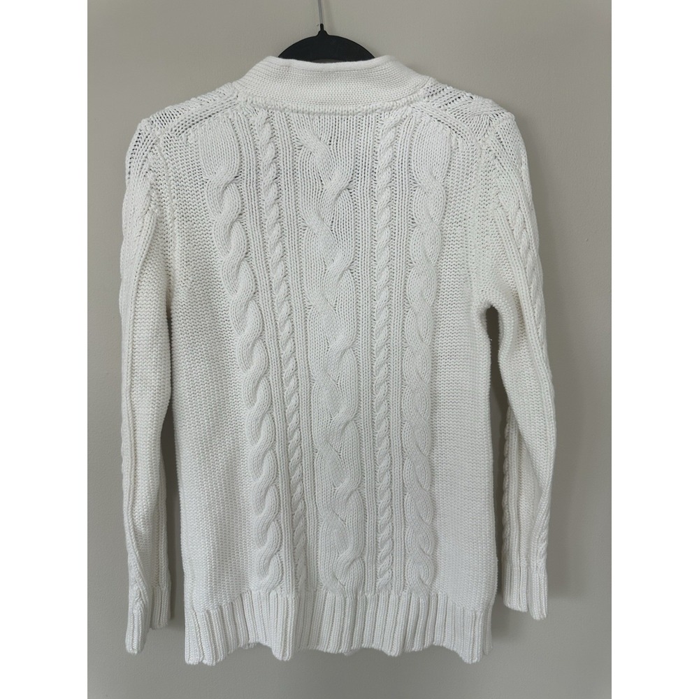 VTG LL Bean Heavy Cable Knit Nordic 100% Cotton Cable Knit Cardigan White - Picture 11 of 15